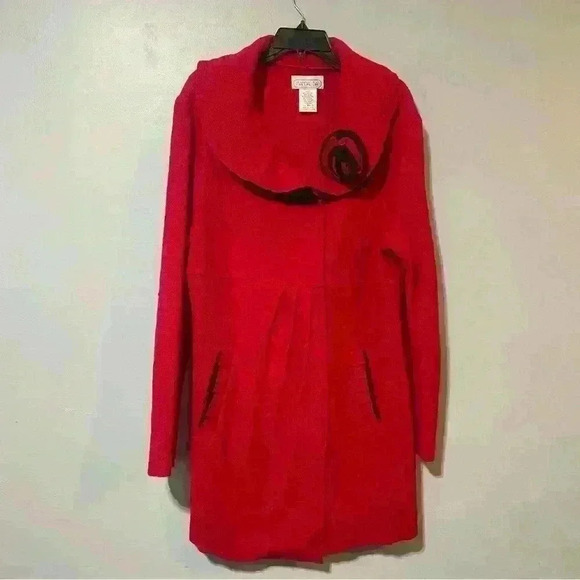 Vintage Mandal Bay wool blend Coat XXL pleated shawl collar pockets Flower Front